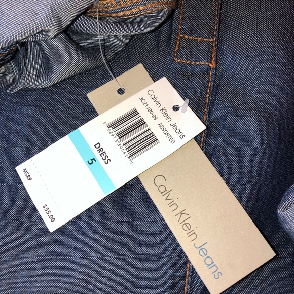 NEW! Designer CK Jeans Calvin Klein Lyocell Blue Denim Dress Little Girls 5 NWT - Picture 2 of 6